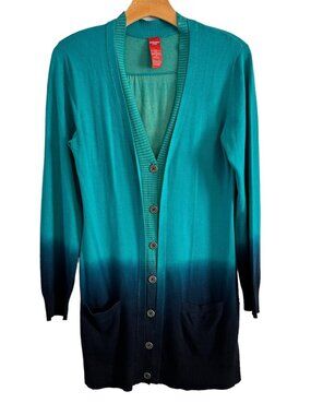 Olsen Europe Cardigan Size Medium Green Multi Button Up Women Sweater Cardigan